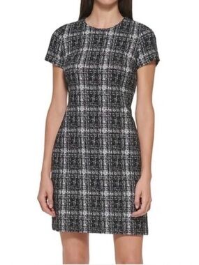 Calvin Klein Black & White Tweed Midi Dress